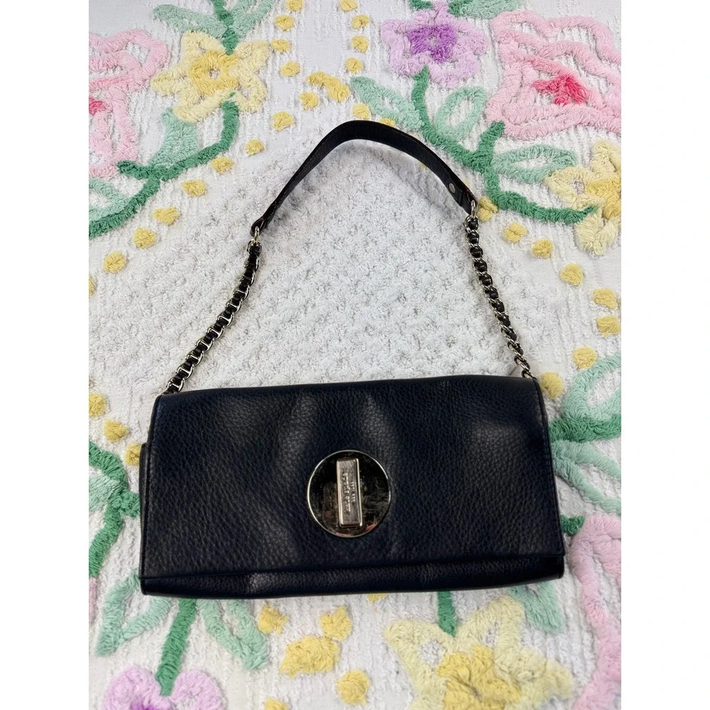Kate Spade Black Leather Turn Lock Chain Shoulder Bag‎ Purse NEW YORK